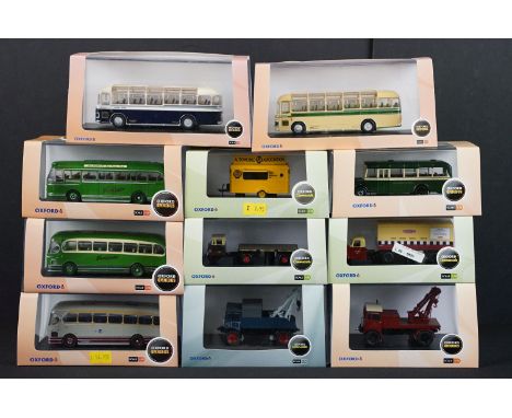 11 Boxed / cased 1/76 scale Oxford diecast models to include 7 x Oxford Omnibus, 3 x Oxford Commercials and 1 x Oxford Haulag