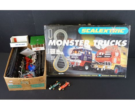 Collection of various Scalextric items to include a boxed Monster Trucks Valvoline Truck Vs Demon Tweeks Truck Scalextric set