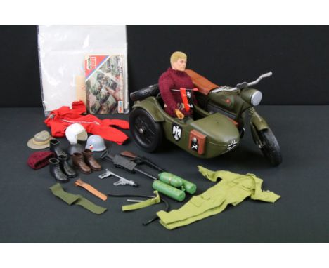 Action Man - Palitoy Action Man figure (clothed), with Cherilea Toys motorcycle &amp; sidecar, and a quantity of Palitoy Acti