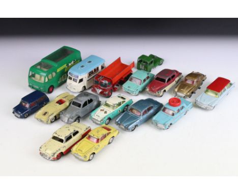 16 Mid 20th C play worn diecast models to include Dinky, Triang Spot-On, Matchbox, Corgi &amp; Miniature JRD, featuring Trian