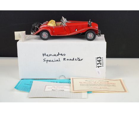 Franklin Mint The Mercedes 500 K Special Roadster diecast model in red, with certificates and tag, some display wear but vg o