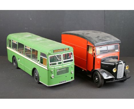 Two scratch built scale models to include a Bristol SUS4A Bus in green (19" approx length)and a Royal Mail Postal Van (15" in