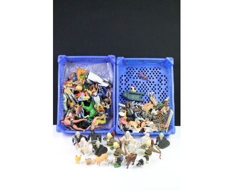 Collection of plastic &amp; metal figures to include Britains mid 20th C metal zoo / farm animals, Britains plastic farm anim