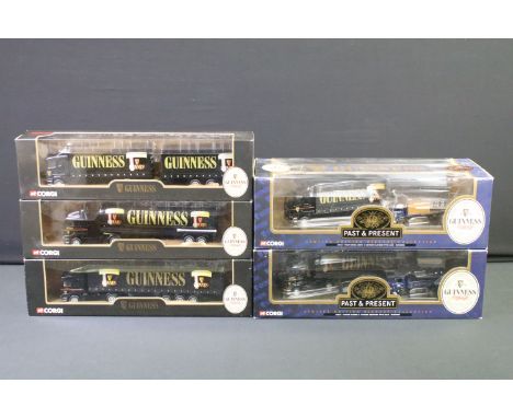 Five boxed Corgi Guinness related diecast models to include 2 x Past &amp; Present ltd edn models featuring 59564 Scania Tank