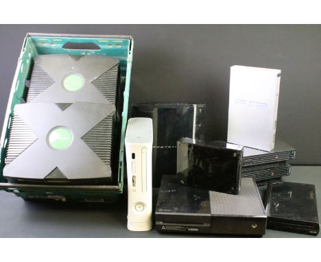 Gaming - Collection of 13 various games consoles to include 6 x Xbox Original games consoles (One with clear case), 1 x PS3 P