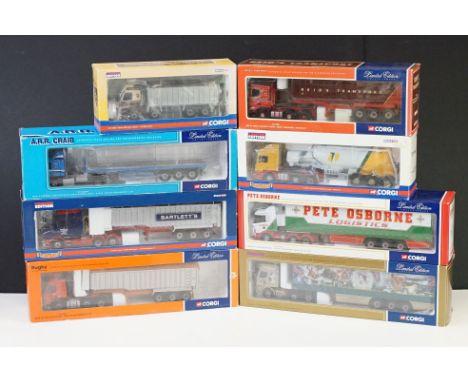 Eight boxed ltd edn 1/50 scale Corgi Hauliers Of Renown diecast models to include CC12813 J.J Bartlett Haulage Ltd, CC13503 R