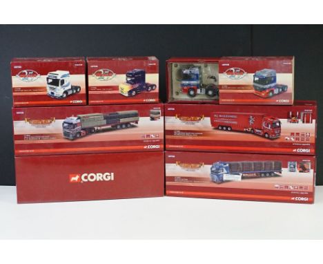 Seven boxed ltd edn 1/50 scale Corgi Hauliers Of Renown diecast models to include CC13812 Eddie Stobart Ltd/ Knauf, CC14026 S