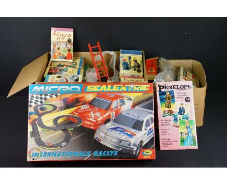 Collection of various boxed and unboxed mixed games, toys and books to include boxed Scalextric International Rallye Track se