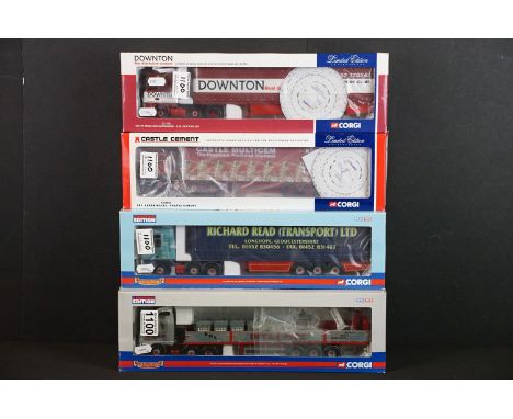 Four boxed Corgi 1/50 scale diecast model trucks to include 2 x Hauliers of Renown (CC13408 Richard Read Transport Ltd &amp; 