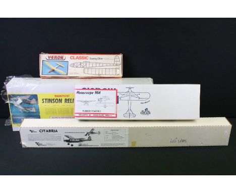Four boxed &amp; unbuilt plane model kits to include Sterling Models Magnificent Stinson Reliant Radio Control R/C Model, Dav
