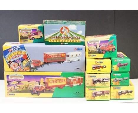Nine Boxed Corgi Classics The Showmans Range ltd edn diecast models to include 21701, 24801, 09901, 16501, 24401, 16101, etc;