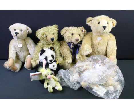 Seven Steiff teddy bears / soft toys to include 000256 1906 Replica Teddy Bear, 400506 1907 Replica Teddy Bear (ltd edn 954/1