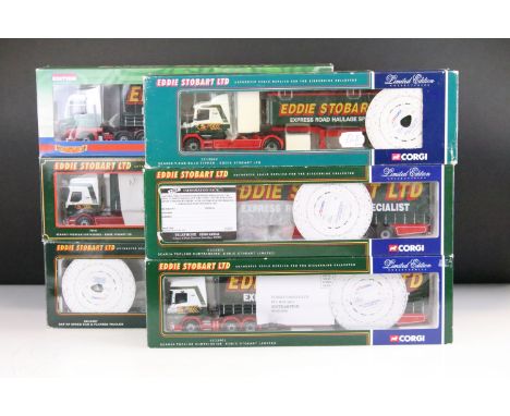 Six boxed ltd edn 1/50 scale Corgi Eddie Stobart haulage diecast models to include CC12901, CC12802, CC12901, 75601, CC13415 