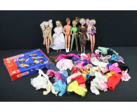Six fashion dolls to include 4 x Mattel Barbie dolls (featuring 2 x 1970s Barbies), Hasbro Sindy doll, etc, together with a q