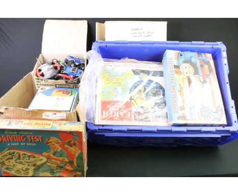 Collection of various boxed and unboxed jigsaw puzzles, board games and other games to include Scoop, Charlie and The Chocola