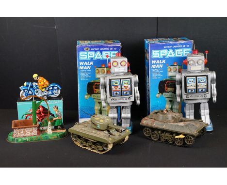 Collection of six boxed and unboxed tin plate models to include boxed Wagner Pump On The Village Green, 2 x boxed Battery Ope