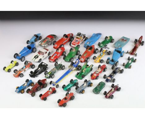 Collection of 32 play worn Corgi &amp; Matchbox diecast model racing car models, mainly mid 20th C examples, featuring Corgi 