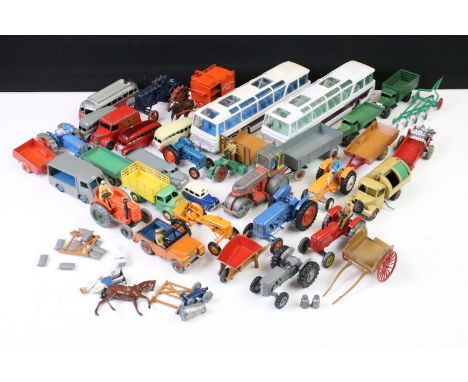 Around 40 mid 20th C diecast models, mainly farm related examples, features Dinky, Matchbox and Britains, includes Dinky NCB 