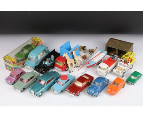 Collection of 14 diecast models, mostly mid 20th C, to include Dinky, Triang Spot-On, Corgi, Matchbox &amp; Norev, featuring 