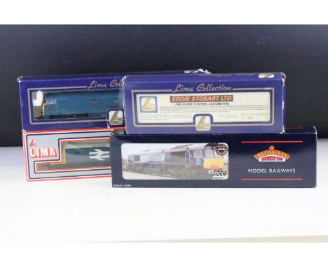 Four boxed OO gauge locomotives to include Bachmann 32977 Class 66/9 Diesel DRS/Stobert Rail 66411 and 3 x Lima (Eagle, Weste