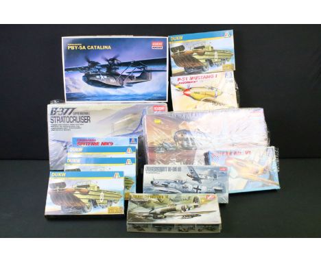 12 boxed &amp; unbuilt 1/72 scale plastic model kits to include 5 x Academy Hobby Model Kits to include 1606 KC-97L Jet Boost