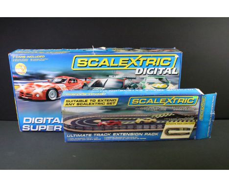 Boxed Scalextric Digital Super GT Set, no. C1201, with three slot cars (Aston Martin DBR9, Porsche 911 GT3R &amp; Dodge Viper