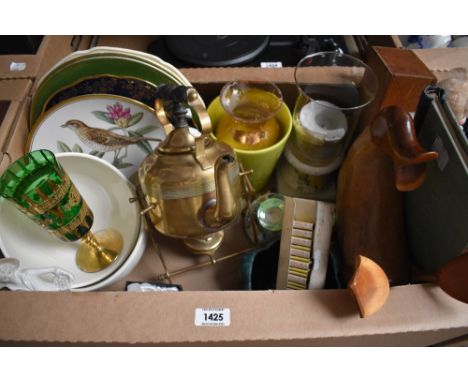 A small selection of display plates include Spode 'Mistle Thrush', and Limoges, a pair of Maling candlesticks, a box of 17 vi