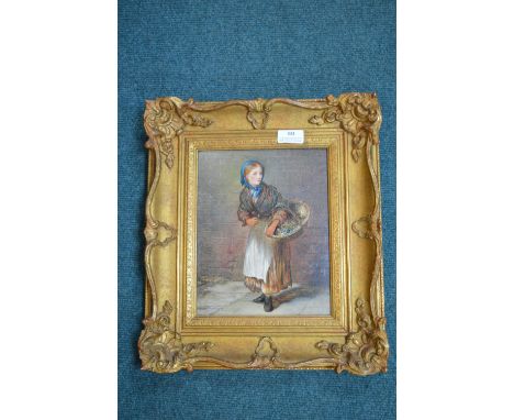 Oil on Board Portrait of a Flower Seller Attributed to Augustus E. Mulready 1863 (unsigned) 