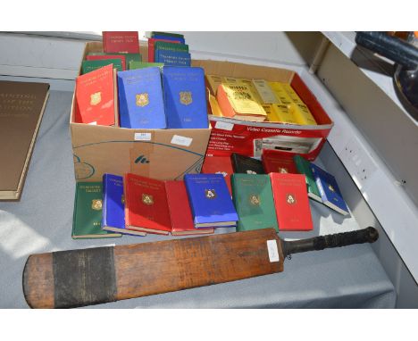 Yorkshire County Cricket Club Annuals 1920's Onward, Wisden Almanacs, and a Vintage Cricket Bat 