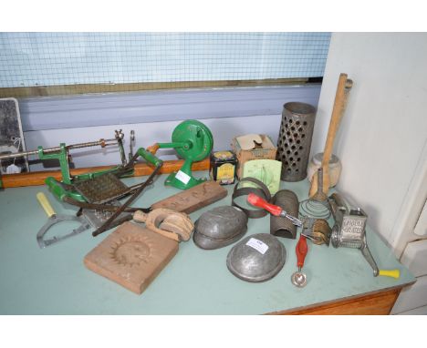 Vintage Kitchenalia; Apple Corer, Wood Moulds, Utensils, etc. 