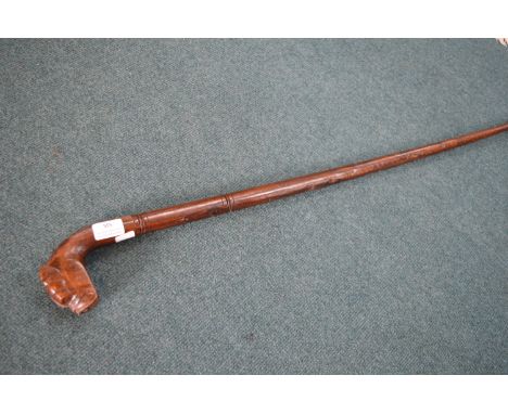 Carved Wooden Bulldog Walking Stick 