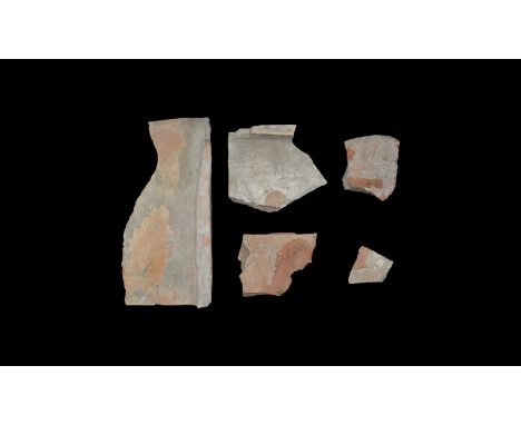 1st century AD. A group of five ceramic roof tiles from a military building with legionary stamps including 'FEXI FE[...]' an