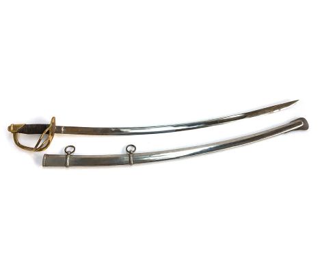 A 19th century American light cavalry sabre, with wirework leather grip, pierced brass knuckle guard and curved blade stamped