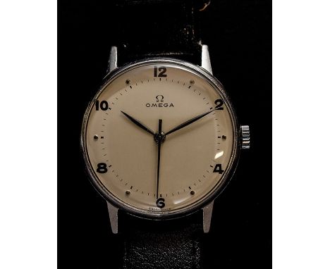 A GENTLEMAN’S STEEL OMEGA WRIST WATCHCIRCA 1940sMovement: cal 30T2SC, manual wind, signedCase: Diameter approx. 35mm, numbere