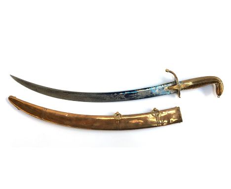 A late 18th/early 19th century British navy cadet's sword, with blue and gilt decoration, the blueing covering the lower 20cm