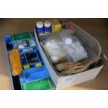 Box of muzzle-loading accessories inc. patches and blueing products, with a Parker Hale cleaning