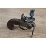 Flintlock tinder lighter, brass action, slab-sided butt