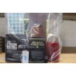 Bag of shooting accessories inc. targets, .45 LC die set, ear defenders, cleaning kit