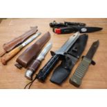 Brusletto Norwegian hunting knife in sheath, 5 other various sheath knives