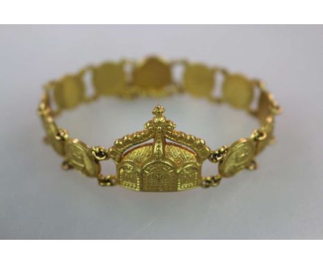 Kaiserliche Marine, Armband mit einer kaiserlichen Krone und 11 Gliedern in Form von Marine Uniformknöpfen, Messing, Verschlu