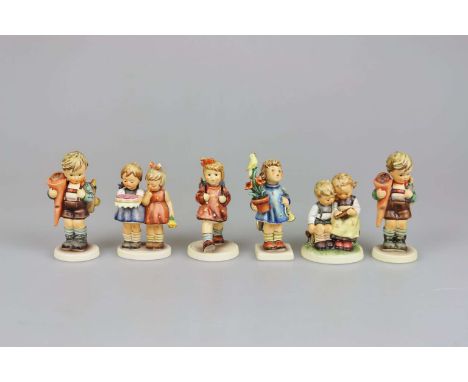 Sechs Hummel Figuren "der Ernst des lebens!": 2x erster Schultag 80; Gratulanten 176; Ich gratuliere 17/0; das kluge Schweste
