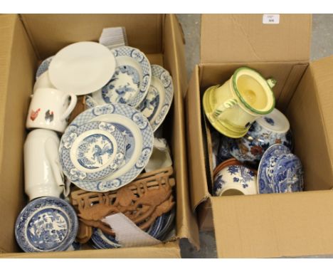 A selection of Woods 'Yuan' blue and white plates, Old Chelsea Blue and white plates of conforming design, a Spode 'Italian' 