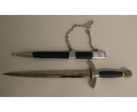 A probable reproduction Luftwaffe officers dagger, the blade marked F.W Holler Solengen, with scabbard and suspender chains 4