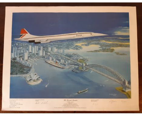 R. S. Jackson, signed limited edition colour print, The Record Breaker, 40cm x 55cm, No. 95/350, signed by artist, Concorde c