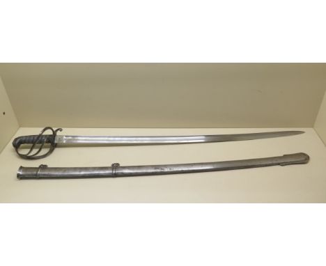 A Victorian Officer's sword by Henry Wilkinson London, 89.5cm blade with fish skin wired grip and scabbard, some nicks to bla