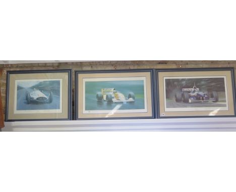 Three Gerald Coulson Racing prints, all signed by the artist, largest 60cm x 76cm, all good, On the Edge, The Maestro and Sil