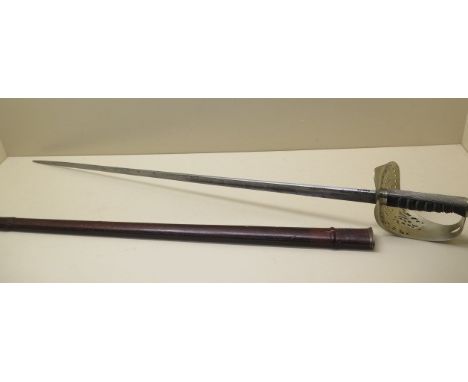 An Officers sword by Henry Wilkinson with leather scabbard, blade 82cm long, has been polished 