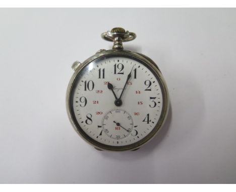 An interesting Longines 24 hour dial pocket watch with an applied enamel Maltese cross and skull and crossbones insignia to t