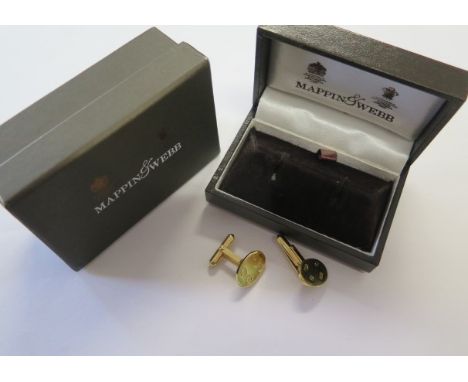 Mappin and Webb, a pair of 18ct yellow gold cufflinks, approx 12.4 grams with box and outer box, some usage marks but general