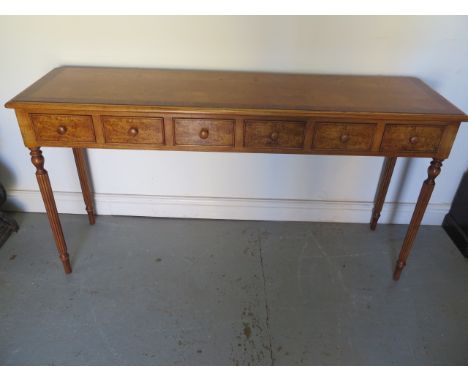 A new birch 5 drawer hall / side table on turned reeded legs, made by a local craftsman to a high standard, 76cm tall x 148cm